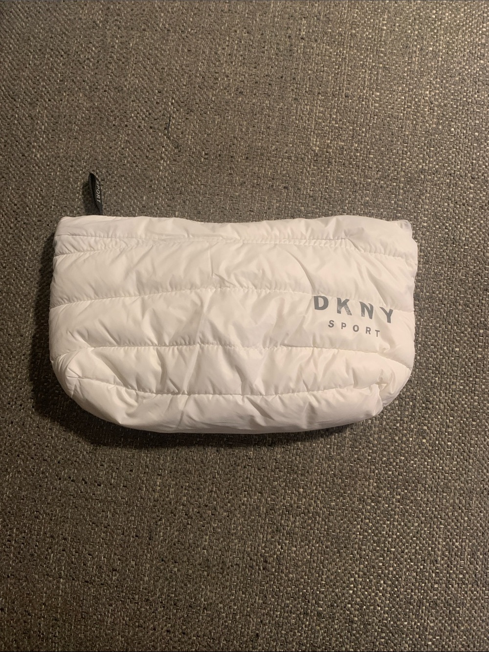 DKNY White Quilted Sport Zip Pouch